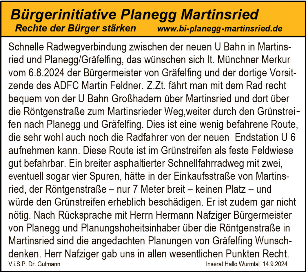 Erhebliche Beschädigung des Grünstreifens, falls die mehrspurige
Fahrradschnellstraße umgesetzt wird