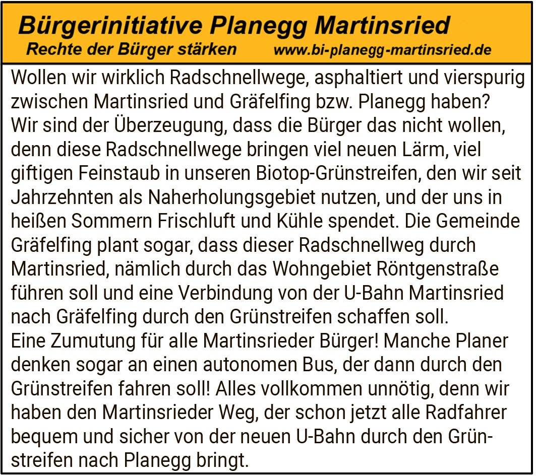 Keine überflüssige Asphaltierung im Grünstreifen durch vierspurige Radschnellwege!